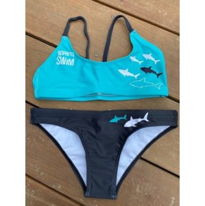 Dámske plavky borntoswim sharks bikini black/turquoise xxl
